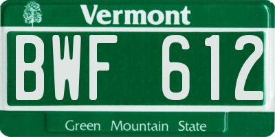 VT license plate BWF612