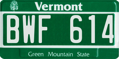 VT license plate BWF614