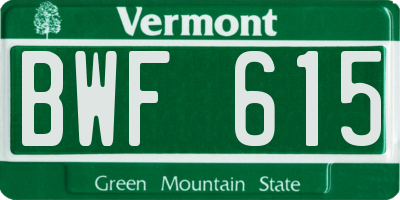 VT license plate BWF615
