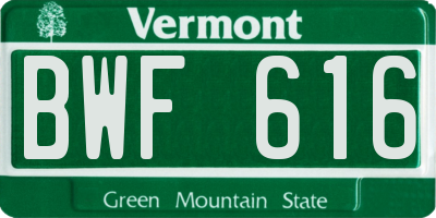 VT license plate BWF616