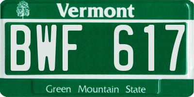 VT license plate BWF617