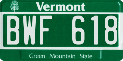 VT license plate BWF618