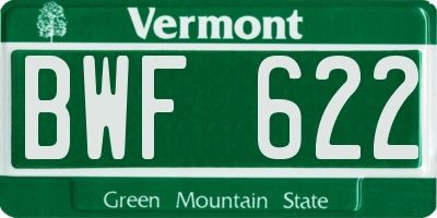 VT license plate BWF622