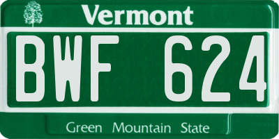 VT license plate BWF624