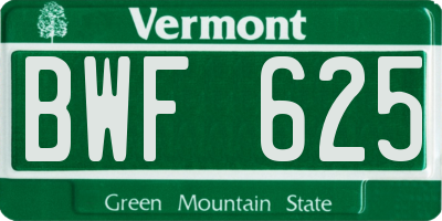 VT license plate BWF625