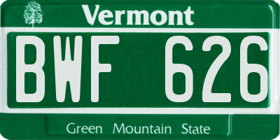 VT license plate BWF626