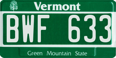 VT license plate BWF633