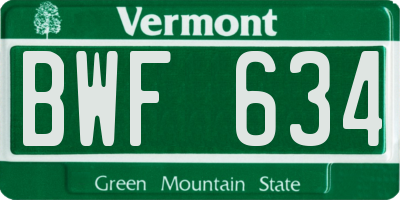 VT license plate BWF634