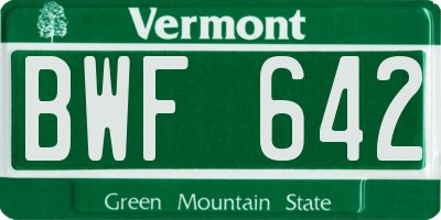 VT license plate BWF642