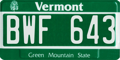 VT license plate BWF643