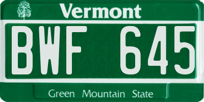 VT license plate BWF645