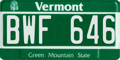 VT license plate BWF646