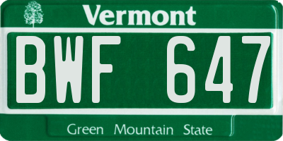 VT license plate BWF647