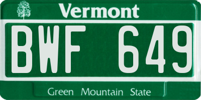 VT license plate BWF649