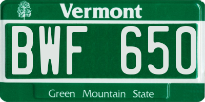 VT license plate BWF650