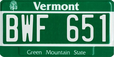 VT license plate BWF651