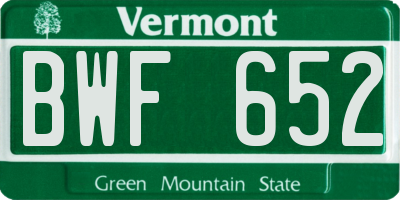 VT license plate BWF652