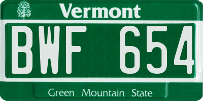 VT license plate BWF654
