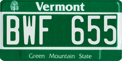 VT license plate BWF655