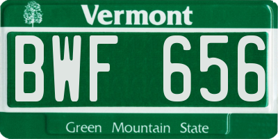 VT license plate BWF656