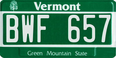 VT license plate BWF657