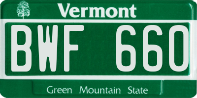 VT license plate BWF660