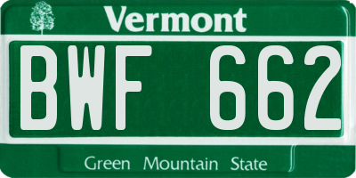 VT license plate BWF662