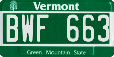 VT license plate BWF663