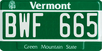 VT license plate BWF665