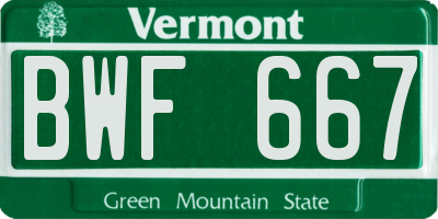 VT license plate BWF667