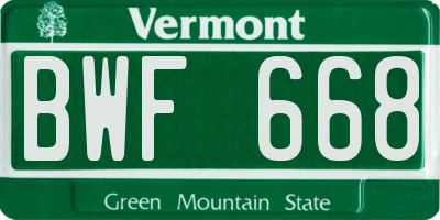 VT license plate BWF668