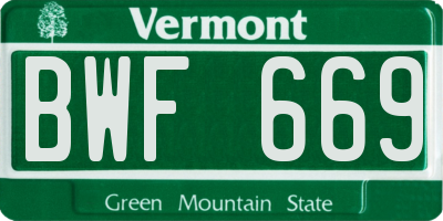 VT license plate BWF669