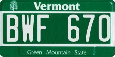 VT license plate BWF670