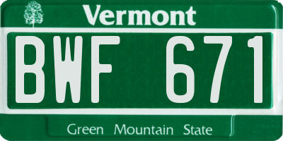 VT license plate BWF671
