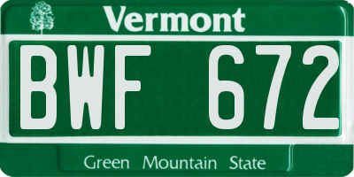 VT license plate BWF672
