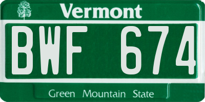 VT license plate BWF674