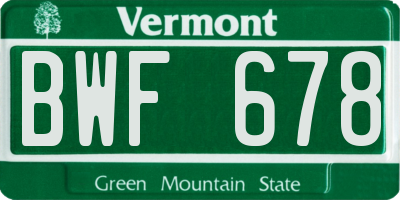 VT license plate BWF678