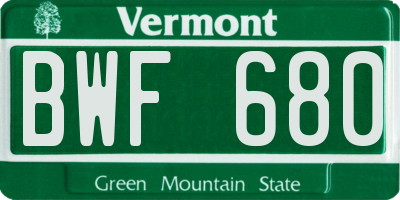 VT license plate BWF680