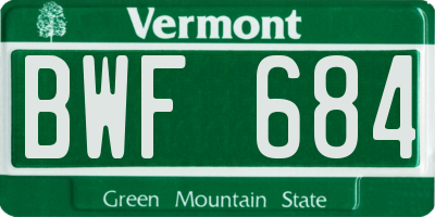 VT license plate BWF684