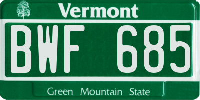 VT license plate BWF685