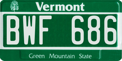 VT license plate BWF686