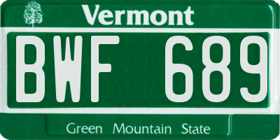 VT license plate BWF689