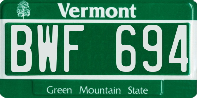 VT license plate BWF694