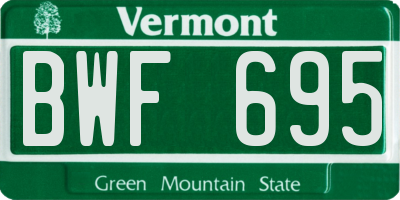 VT license plate BWF695