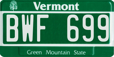 VT license plate BWF699