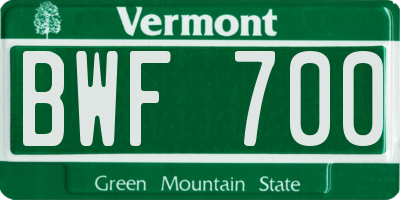VT license plate BWF700