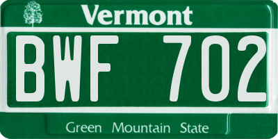 VT license plate BWF702