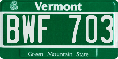 VT license plate BWF703