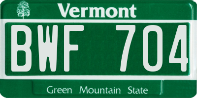 VT license plate BWF704