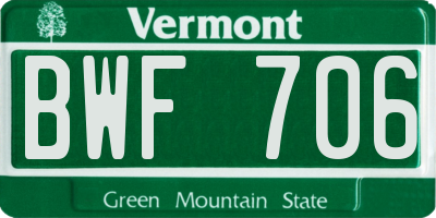 VT license plate BWF706